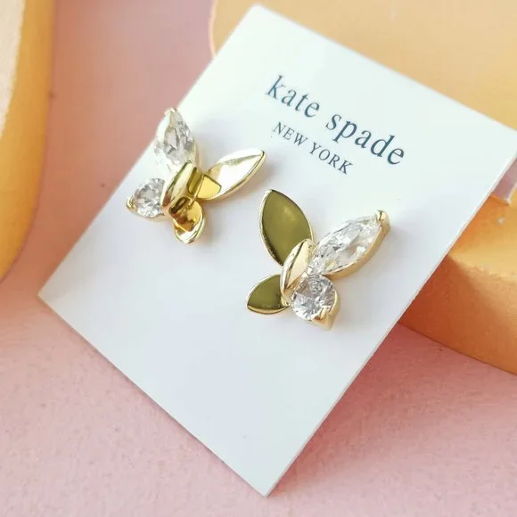 Kate Spade - Social Butterfly Clear Gold Stud Earrings - Picture 2 of 3